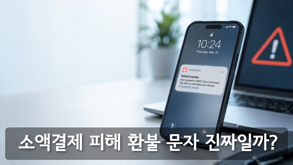 소액결제 스미싱 의심 문자가 표시된 스마트폰 이미지