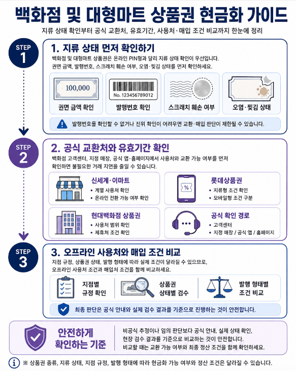 백화점 및 대형마트 상품권의 지류 상태와 공식 교환처 확인 가이드