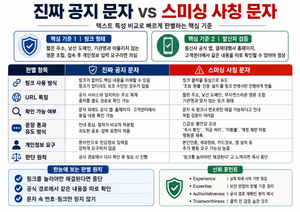스미싱 문자 구별하기 안내 이미지